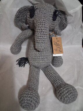Artisan Made 100% Wool Crochet Elephant 18" "Lucky"